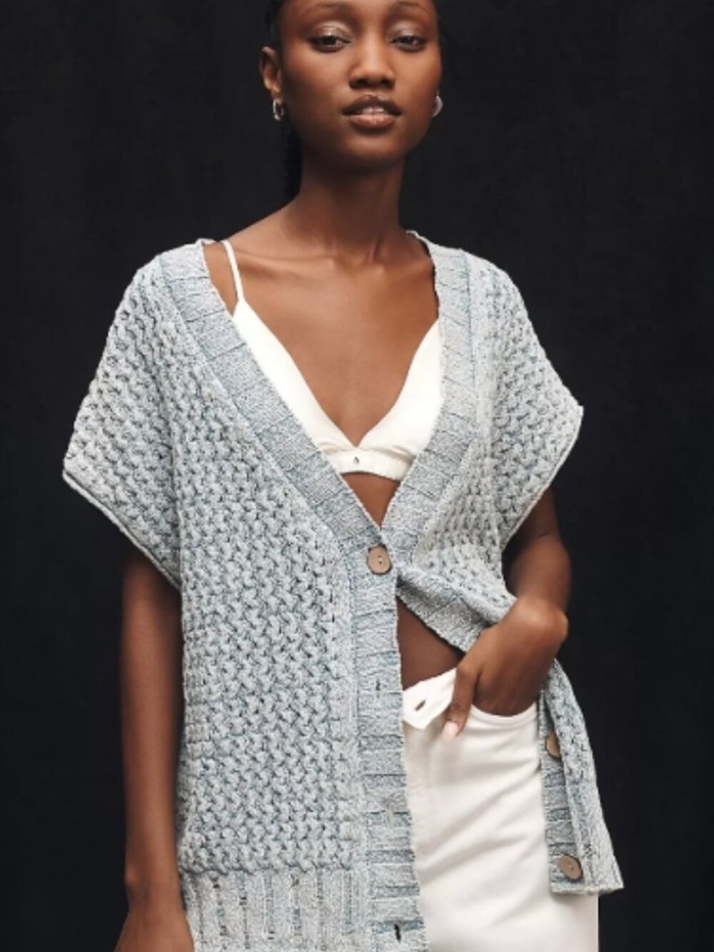 Anthropologie | Pilcro Oversized Distressed Sweater Vest Blue NWT XS - Picture 1 of 10